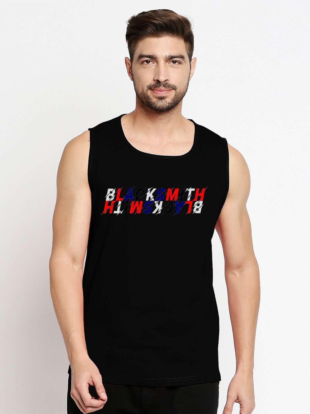 

Blacksmith Men Black Typography Printed Training or Gym T-shirt