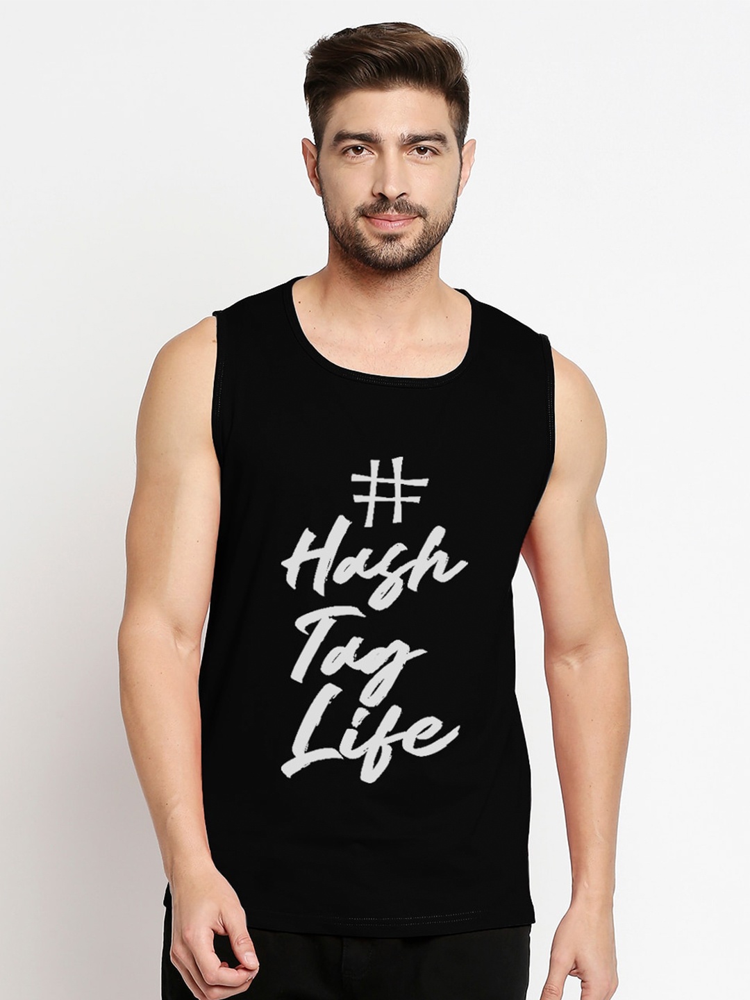 

Blacksmith Men Black & White Typography Printed Cut Outs Training or Gym T-shirt