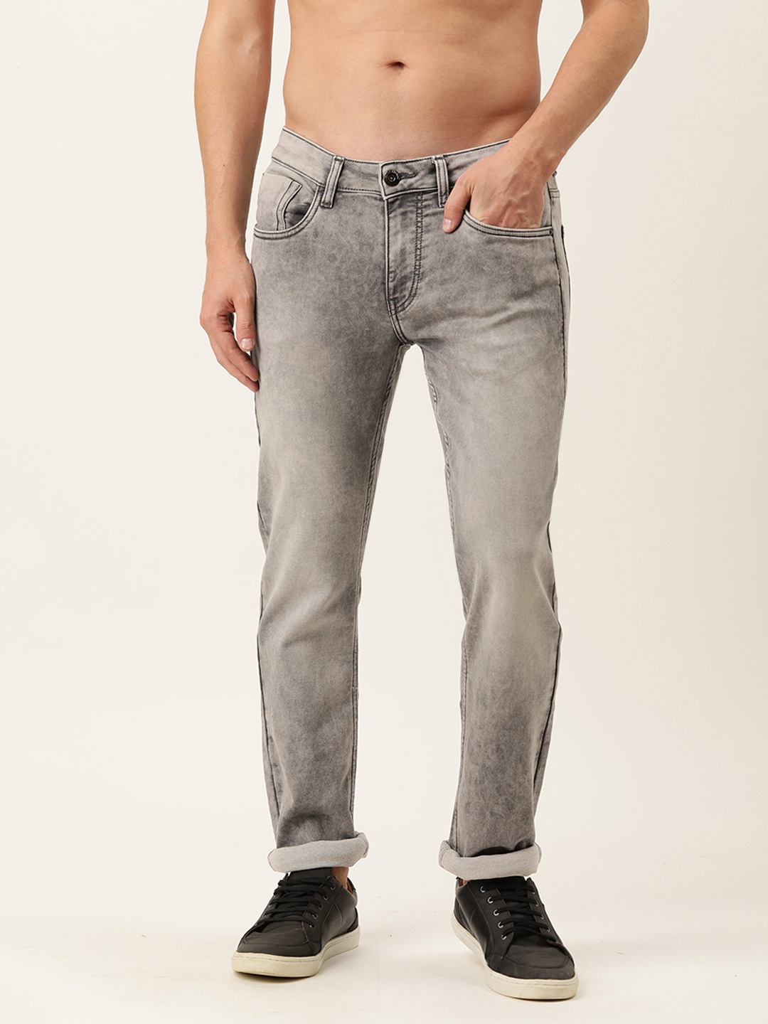 

Flying Machine Men Grey Micheal Slim Tapered Fit Heavy Fade Stretchable Jeans