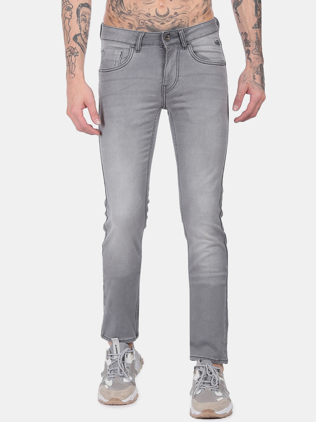 

Flying Machine Men Grey Skinny Jackson Fit Low-Rise Light Fade Stretchable Jeans