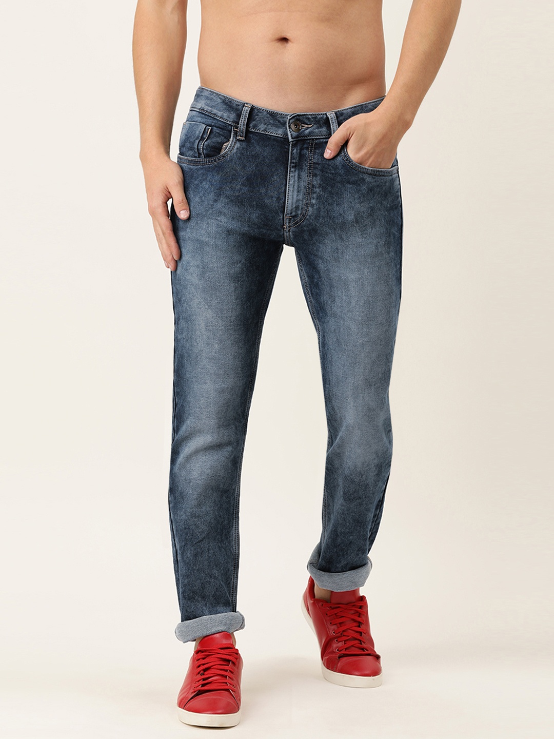 

Flying Machine Men Blue Slim Tapered Michael Fit Heavily Fade Stretchable Jeans