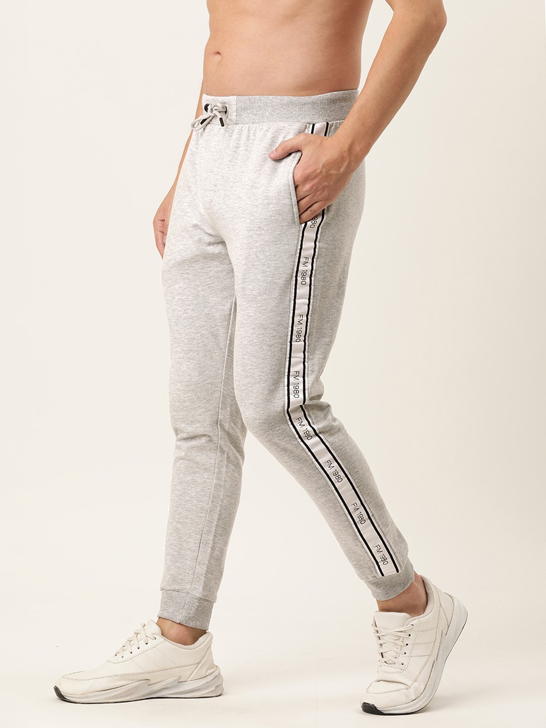 

Flying Machine Men Grey Melange Solid Joggers with Side Taping Detail