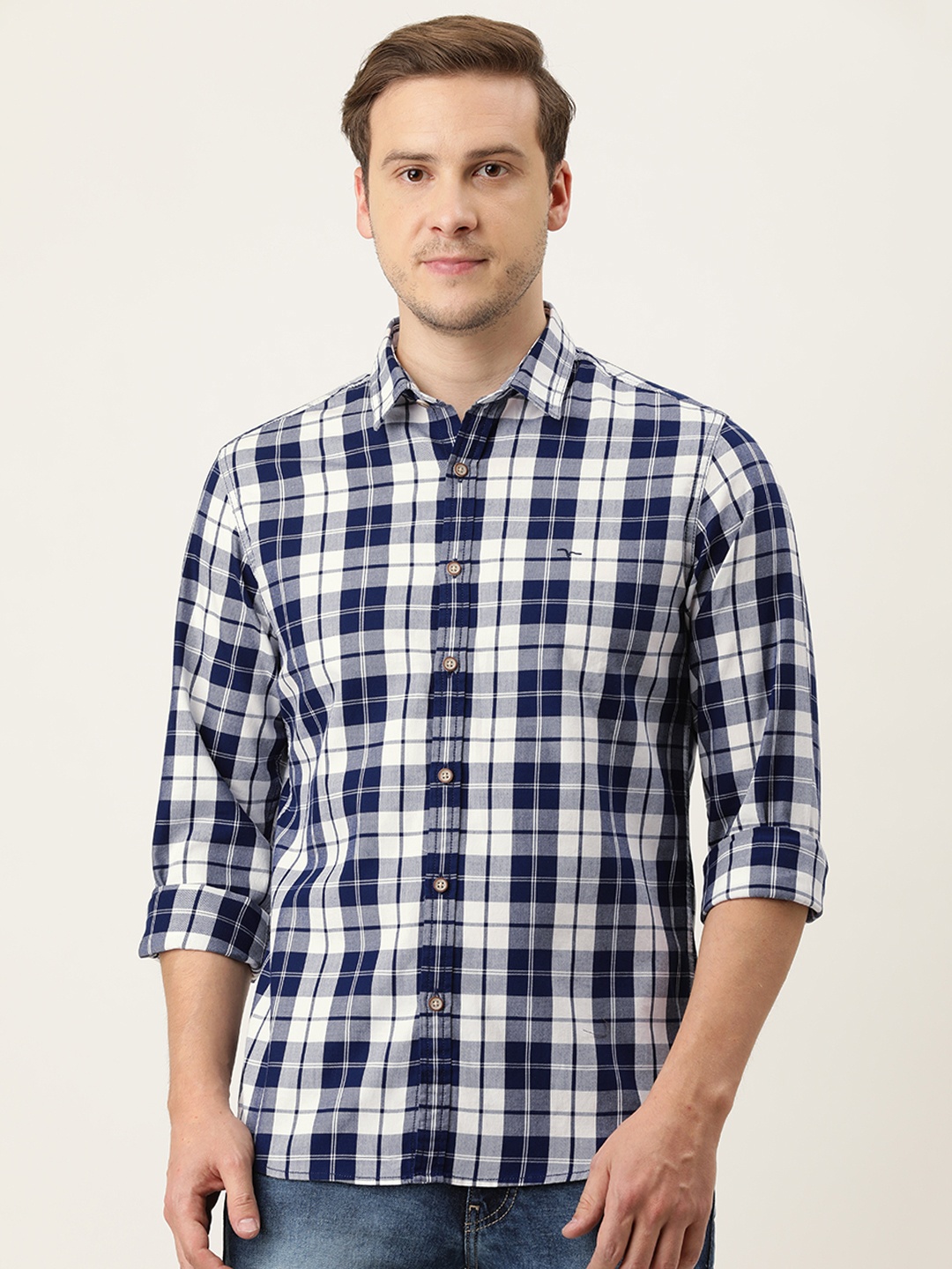 

Flying Machine Men White Slim Fit Checked Casual Shirt