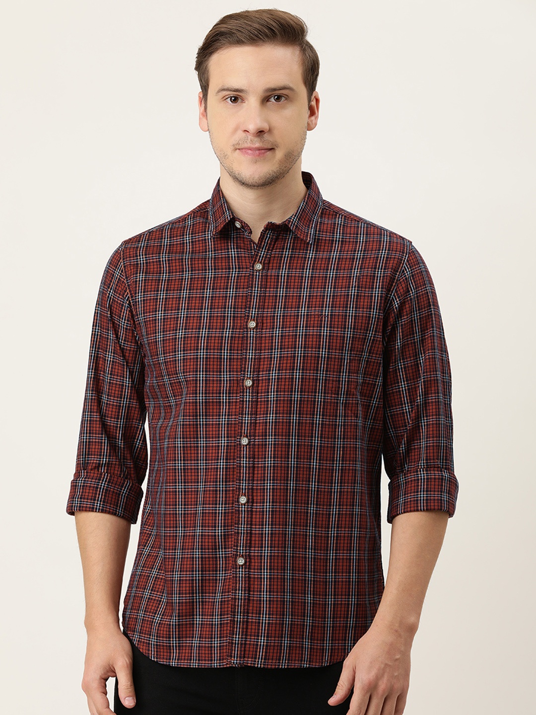 

Flying Machine Men Red Slim Fit Tartan Checks Opaque Pure Cotton Casual Shirt
