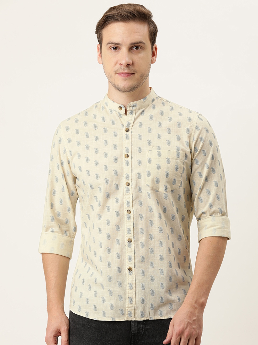 

Flying Machine Men Beige Ethnic Motifs Printed Slim Fit Casual Shirt