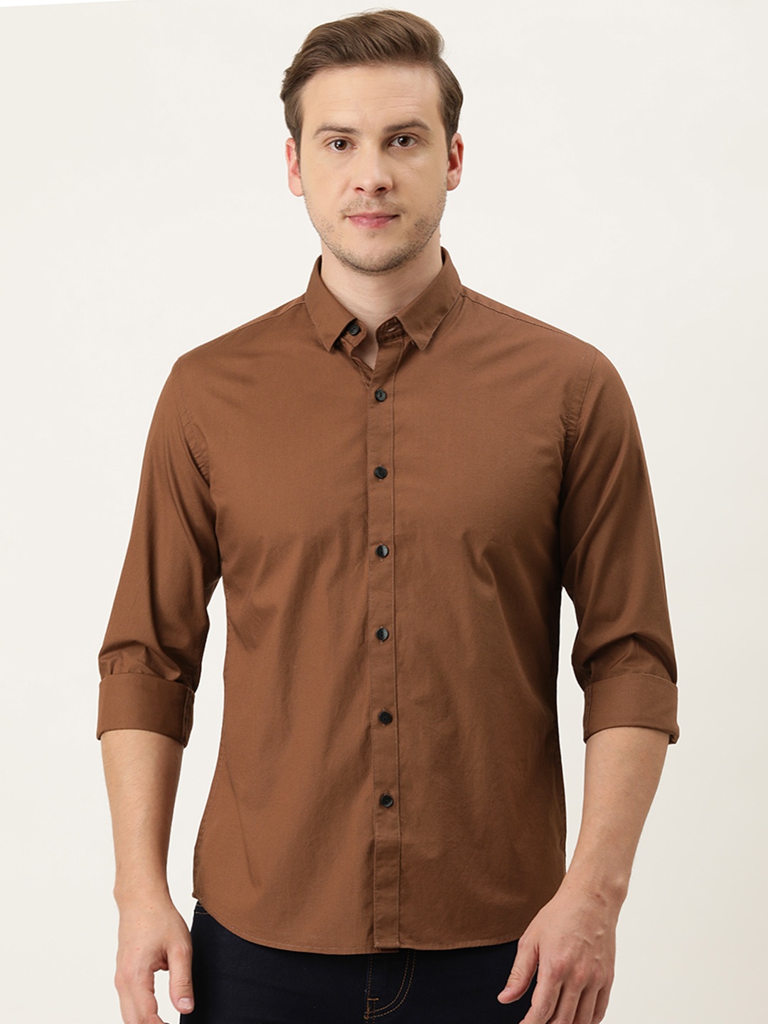 

Flying Machine Men Brown Solid Slim Fit Pure Cotton Casual Shirt