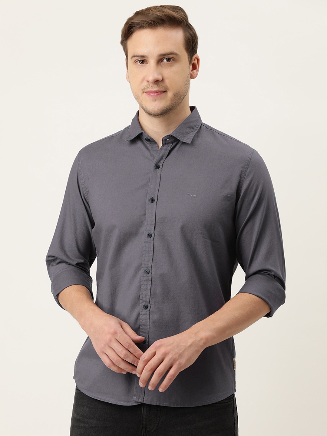 

Flying Machine Men Charcoal Slim Fit Pure Cotton Casual Shirt