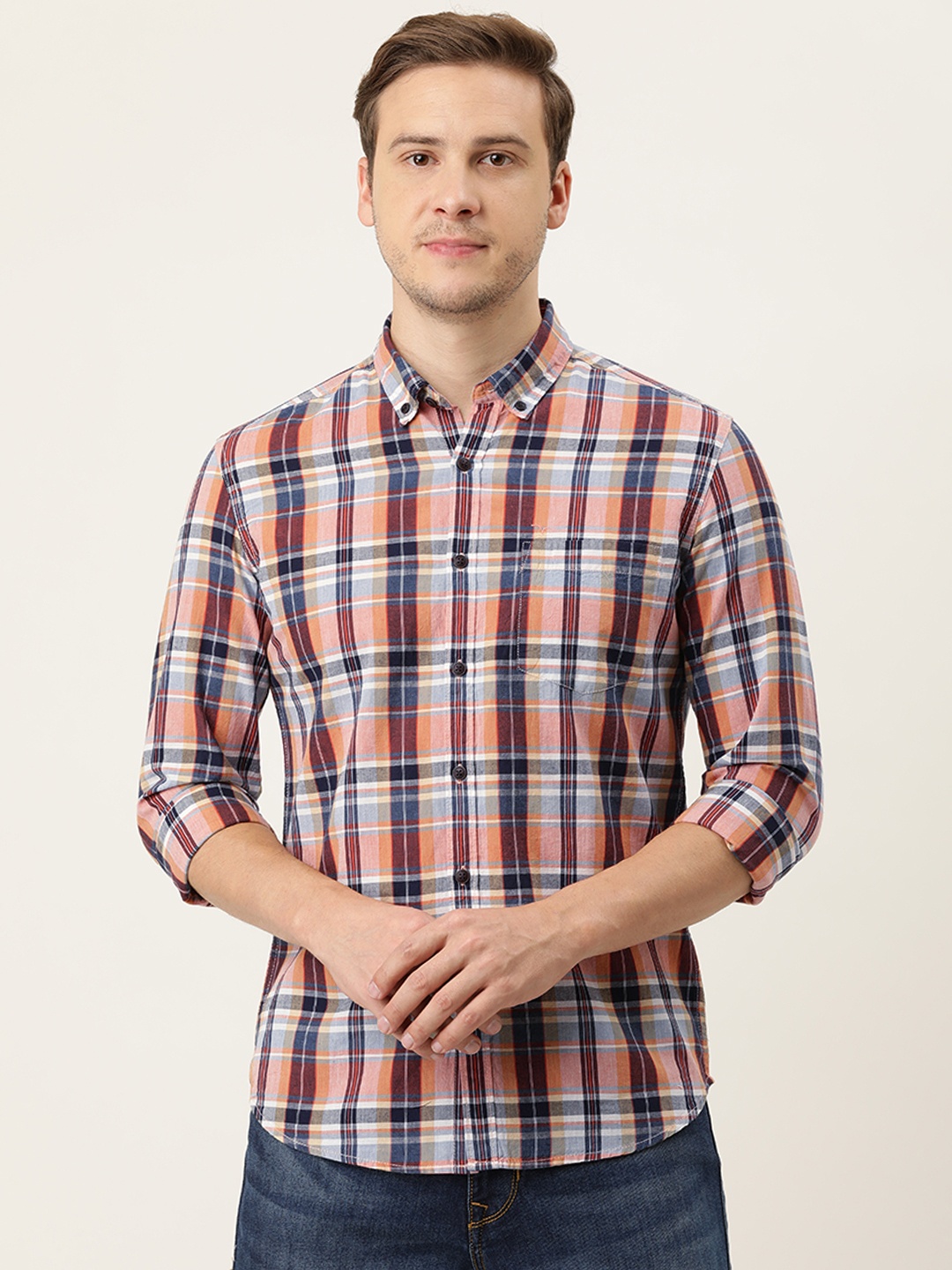 

Flying Machine Men Coral Slim Fit Tartan Checks Casual Shirt