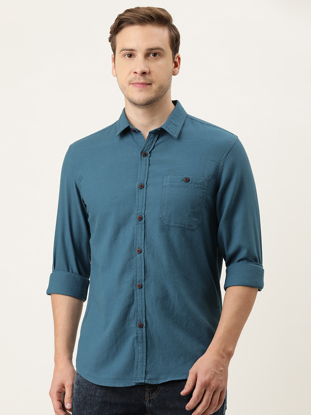 

Flying Machine Men Teal Blue Slim Fit Casual Shirt