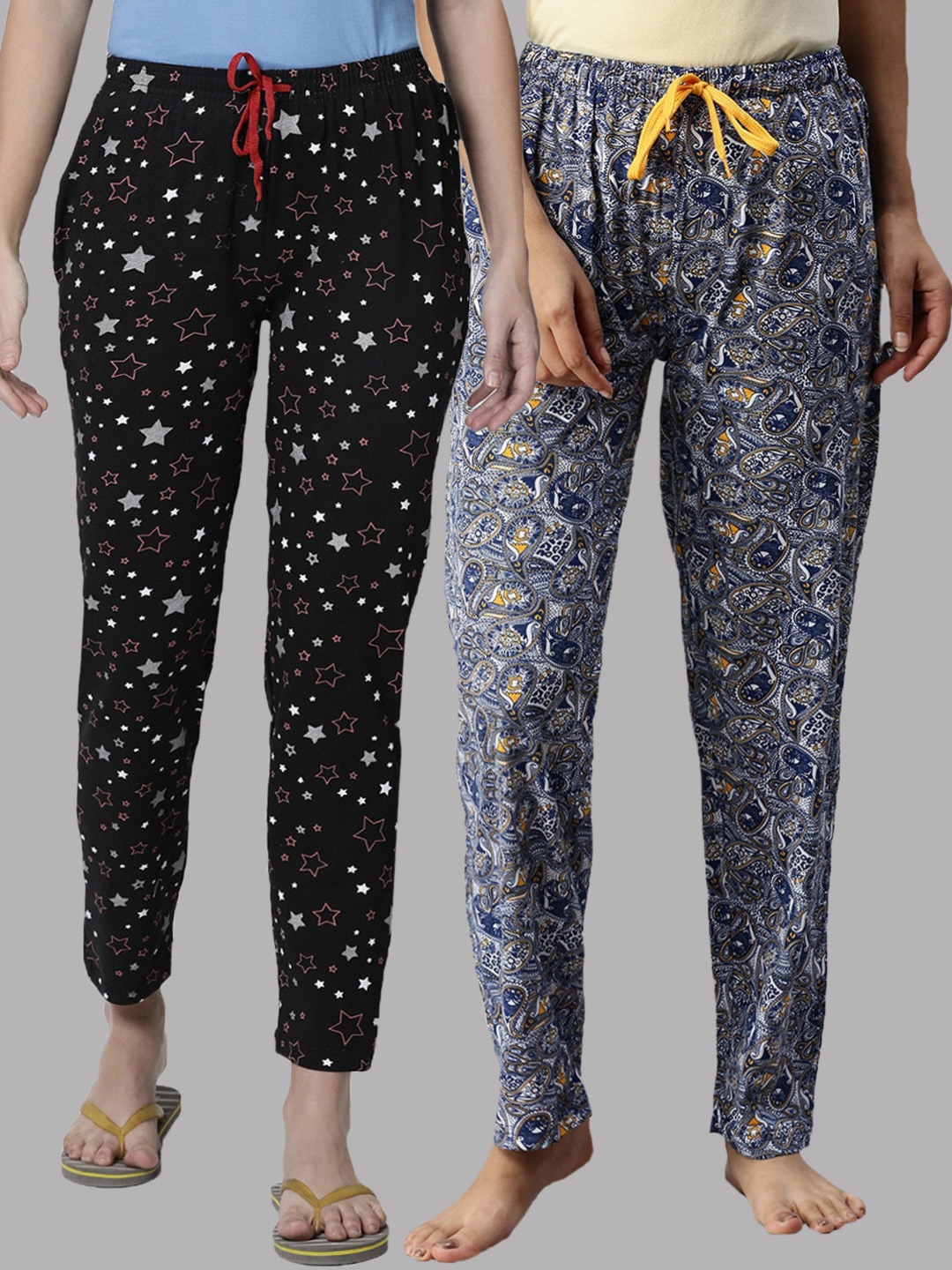 

Kryptic Women Black & Blue Pack Of 2 Printed Pure Cotton Lounge Pants