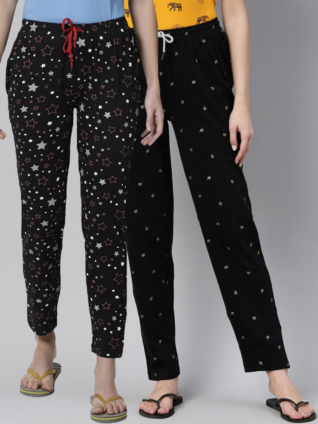 

Kryptic Women Pack of 2 Black Printed Pure Cotton Lounge Pants