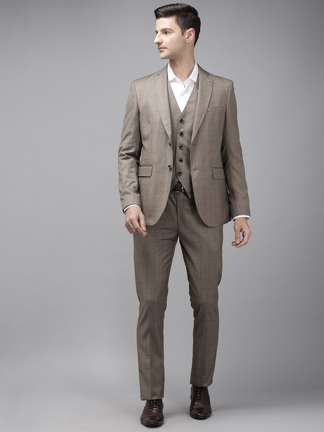 

Arrow Men Grey Self Design Tailored Fit 3-Piece Single-Breasted Formal Suit