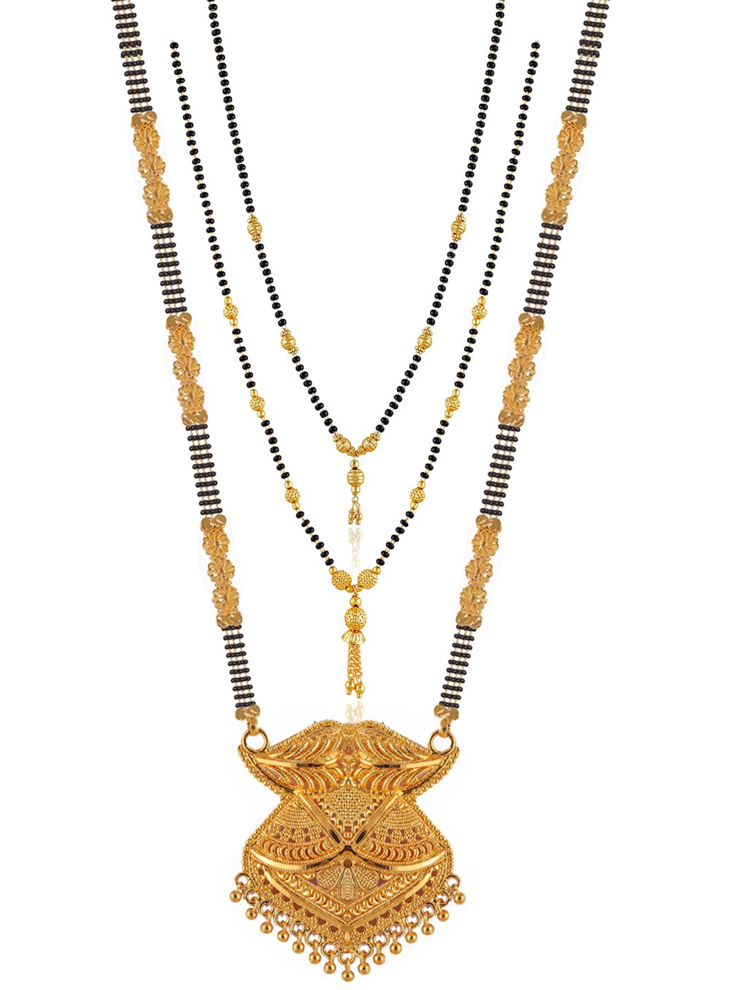 

Brandsoon Set Of 3 Gold-Plated & Black Beaded Mangalsutra
