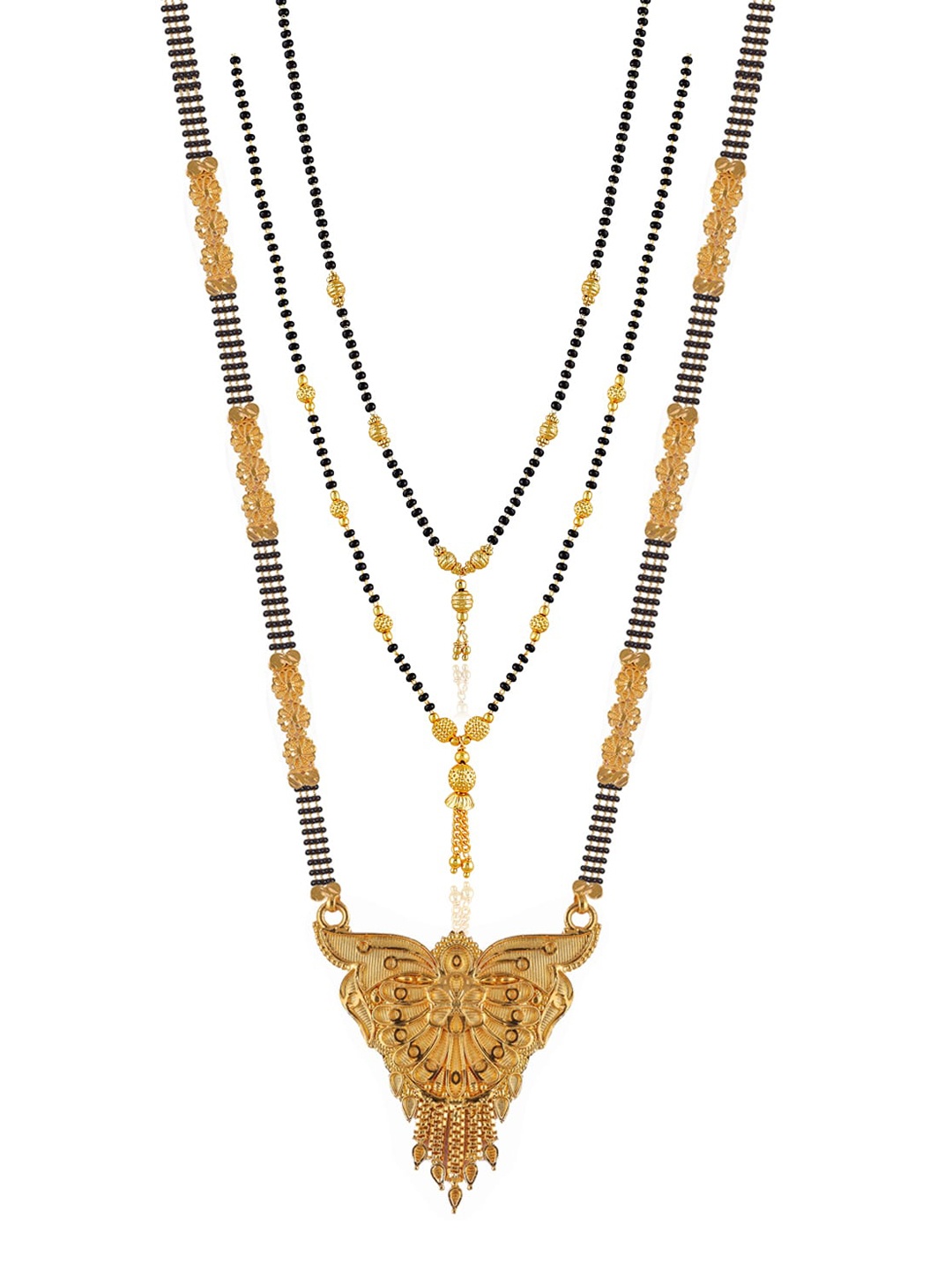 

Brandsoon Set Of 3 Gold-Plated Black Beaded Mangalsutra