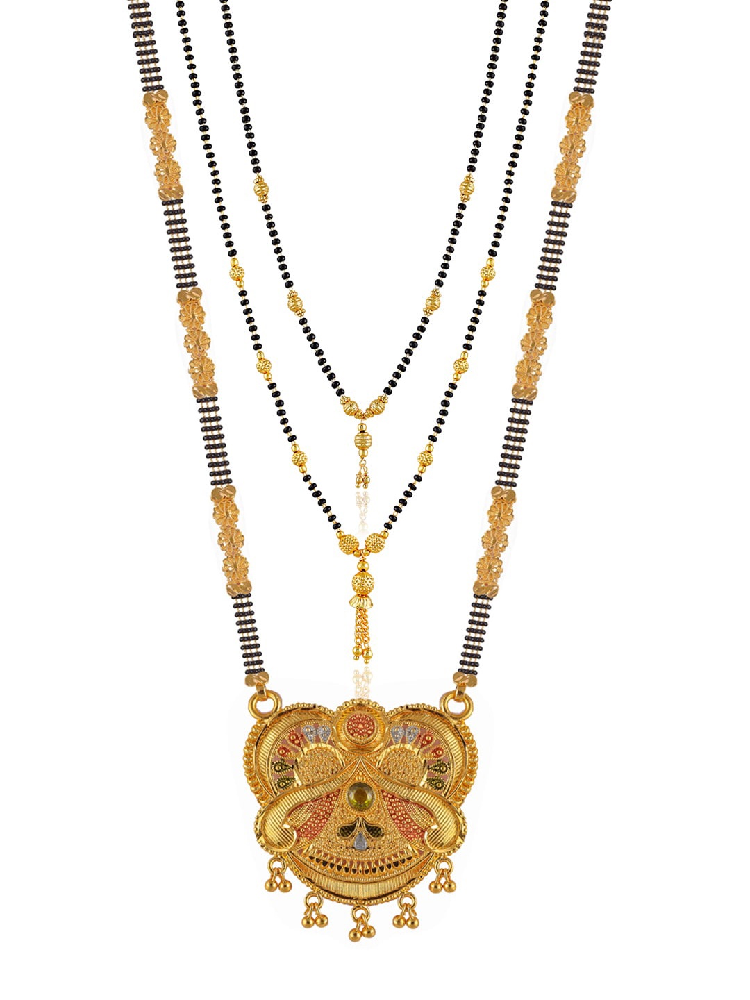 Brandsoon Set Of 3 Gold-Plated Black Beaded Mangalsutra