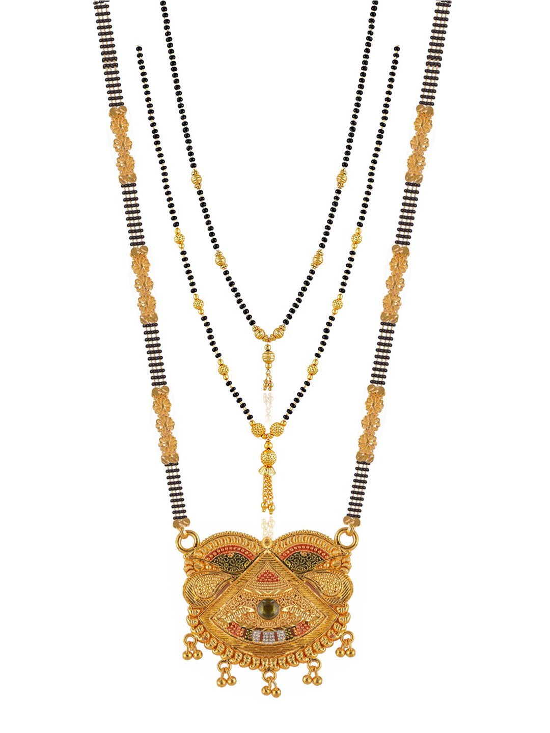 

Brandsoon Set Of 3 Gold-Plated Black Beaded Mangalsutra