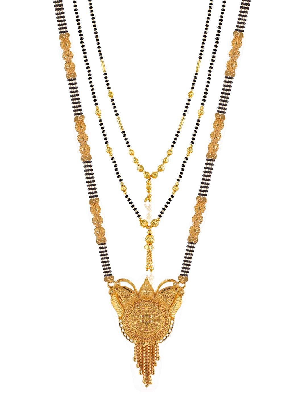 

Brandsoon Set of 3 Gold-Plated Black Beaded Mangalsutra