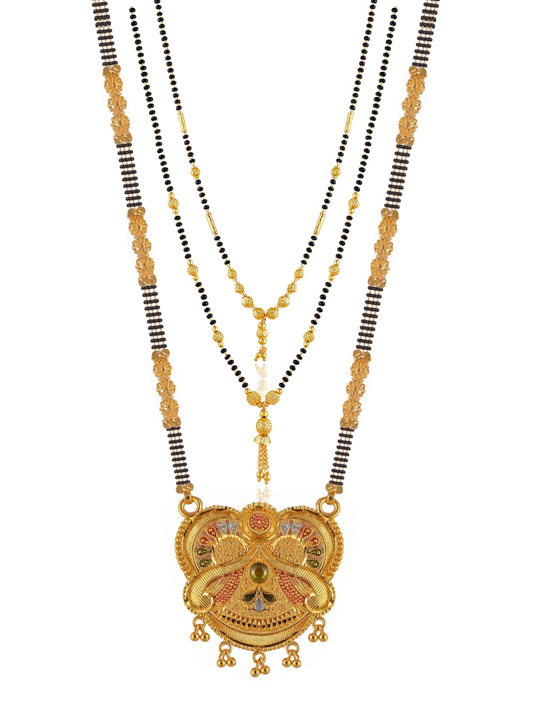Brandsoon Set Of 3 Gold-Plated Black & Gold-Plated Beaded Mangalsutra