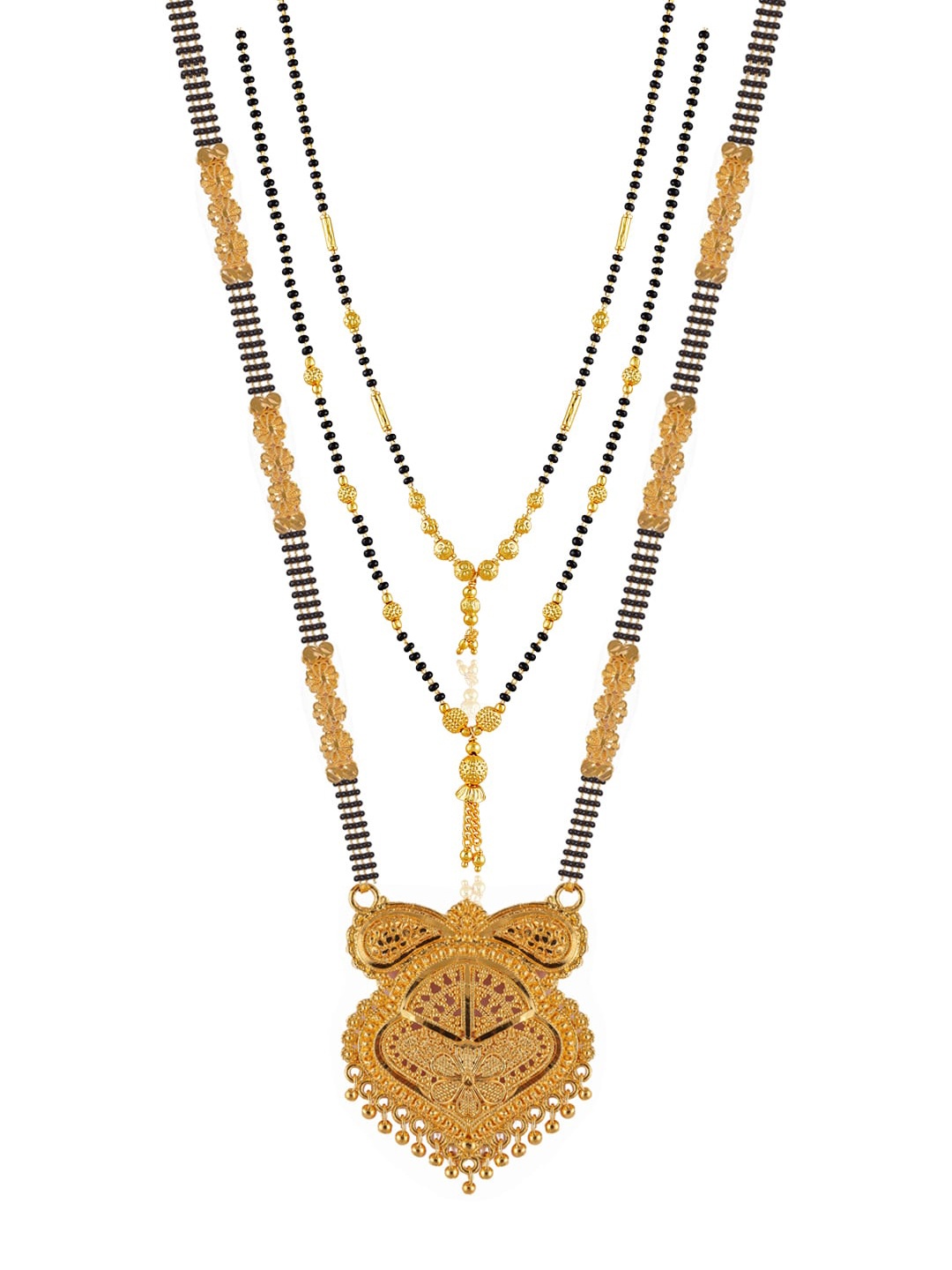 

Brandsoon Set Of 3 Gold-Plated & Black Beaded Mangalsutra