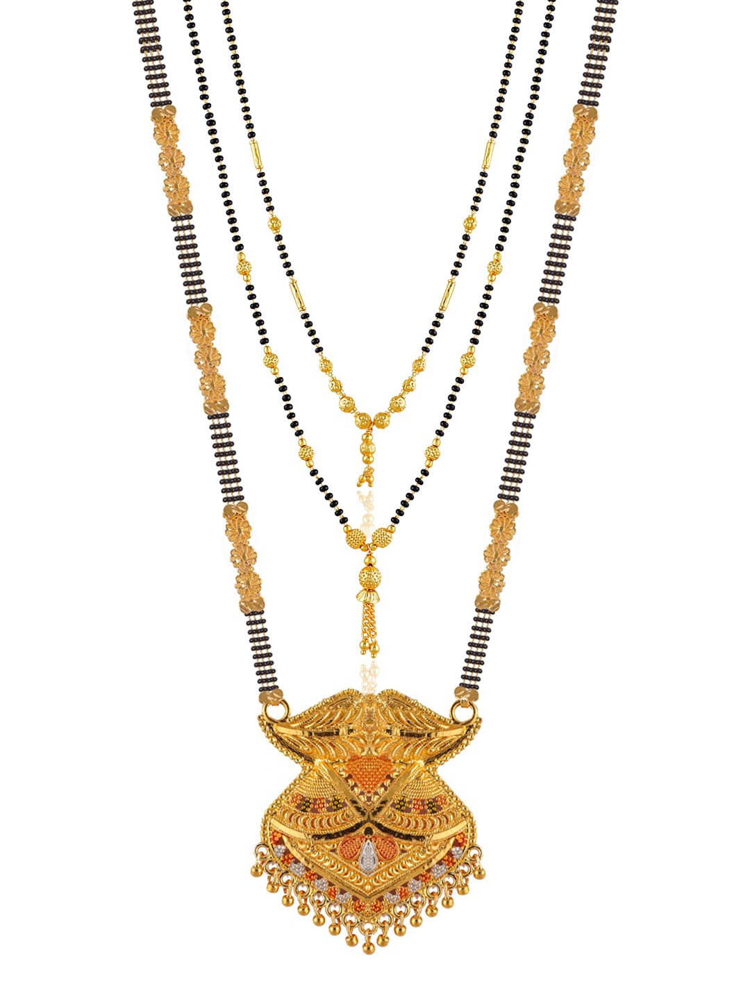 Brandsoon Set of 3 Gold-Plated & Black Beaded Mangalsutra