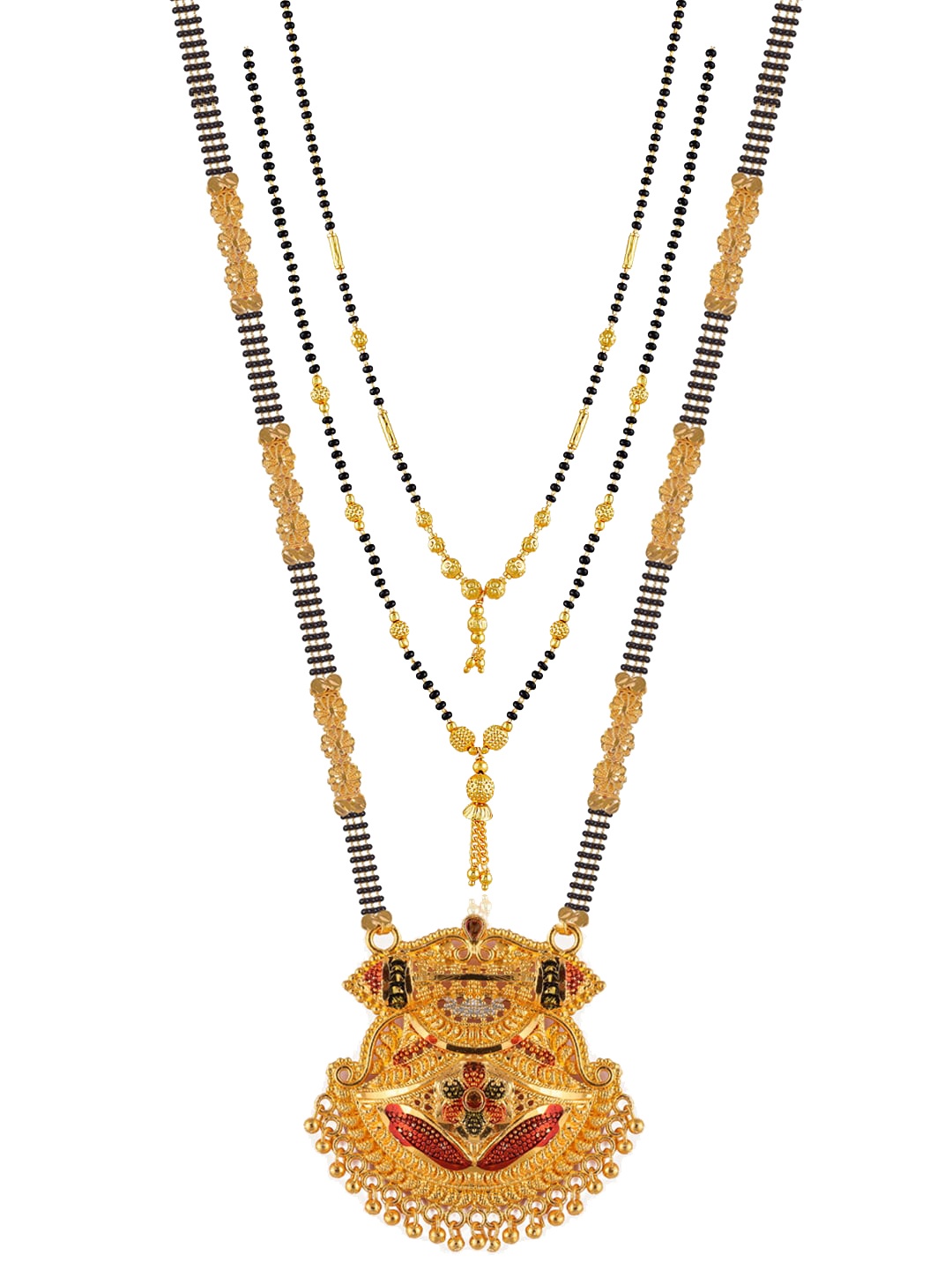 

Brandsoon Set Of 3 Gold-Plated Black Beaded Mangalsutra