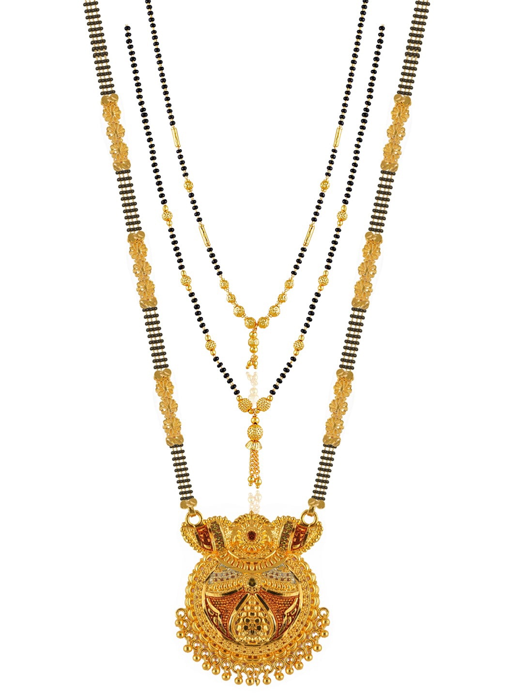 

Brandsoon Set Of 3 Gold-Plated Black Beaded Mangalsutra