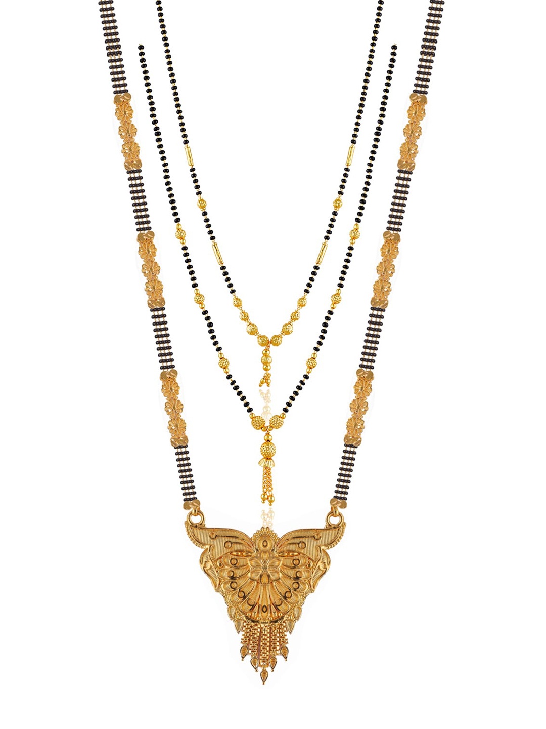 

Brandsoon Set Of 3 Gold-Plated Black Beaded Mangalsutra