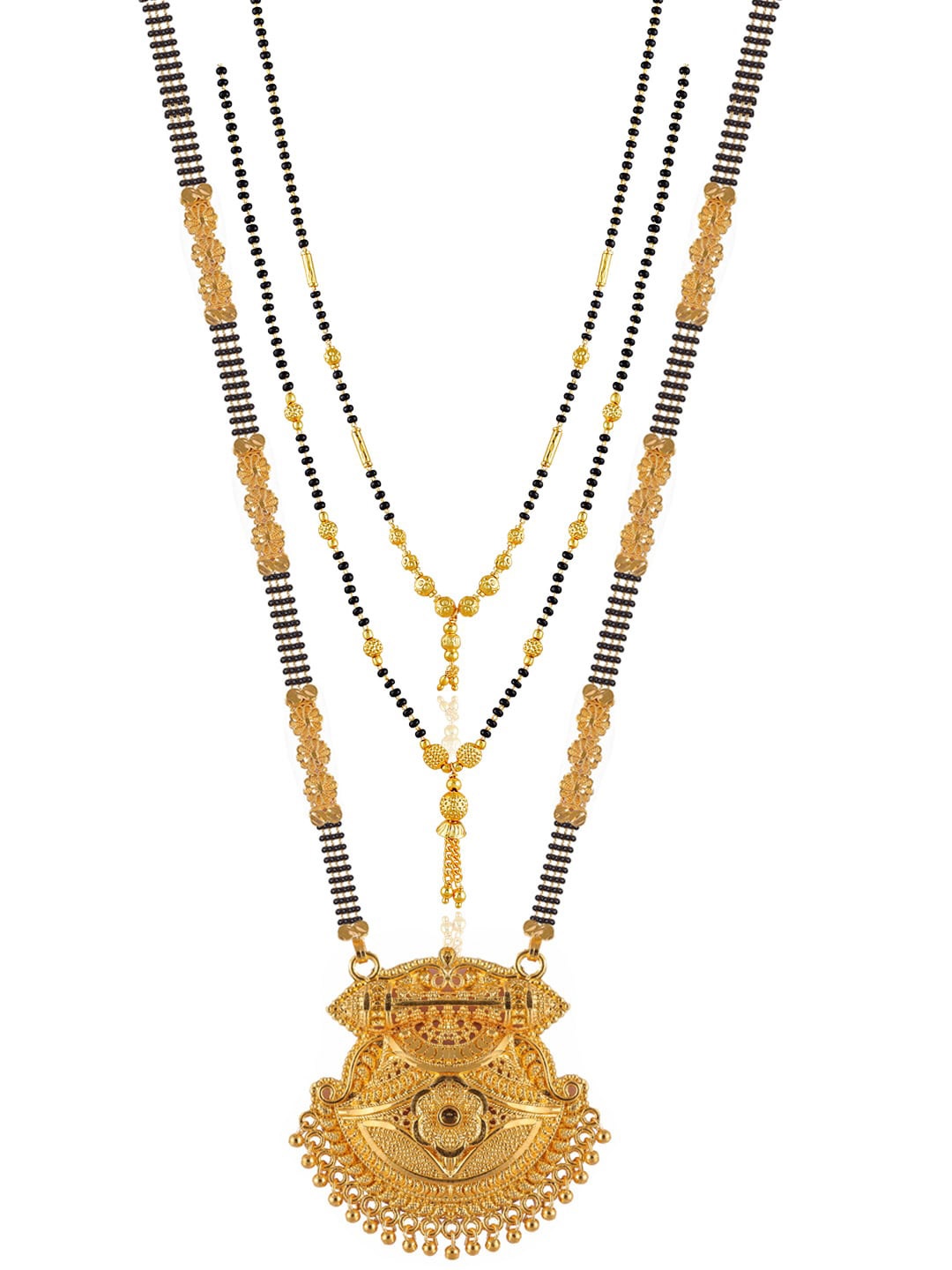 

Brandsoon Multi-Colored Set Of 3 Gold & Black Beaded Mangalsutra