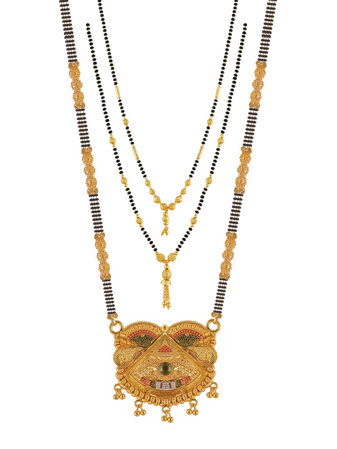 

Brandsoon Set Of 3 Gold-Plated Black Beaded Mangalsutra