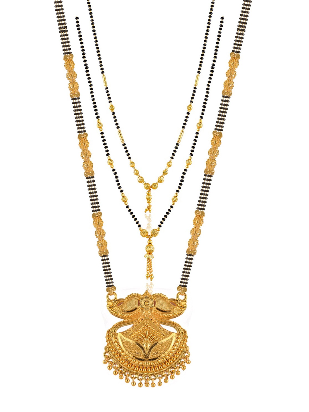

Brandsoon Set Of 3 Gold-Plated Black Beaded Mangalsutra