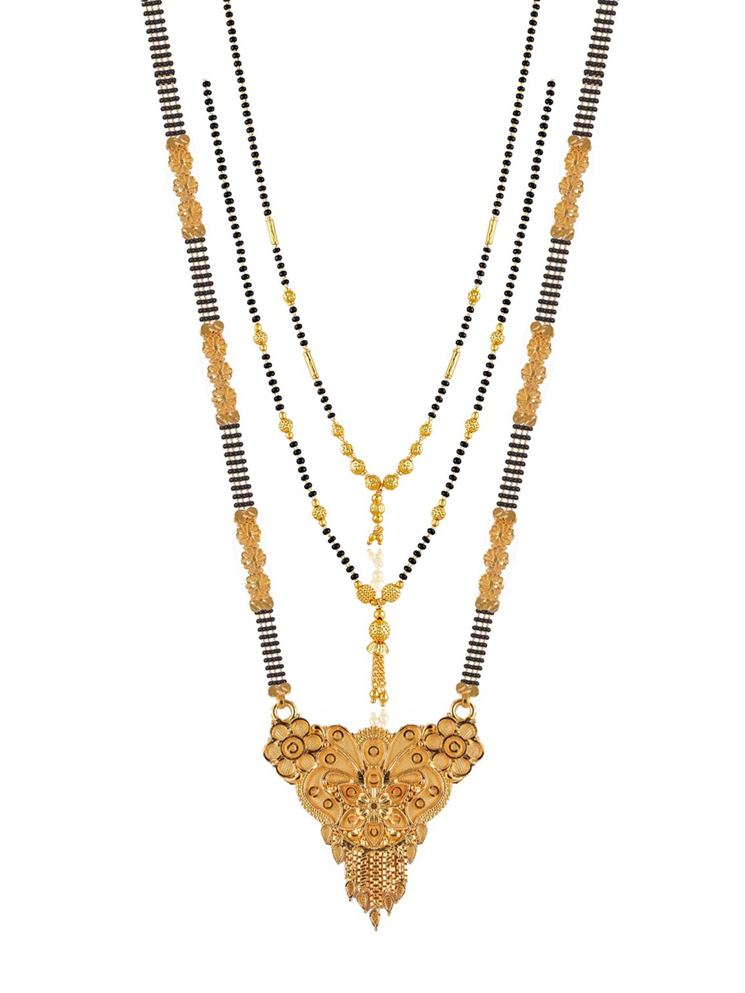 

Brandsoon Set of 3 Gold-Plated Black Beaded Mangalsutra