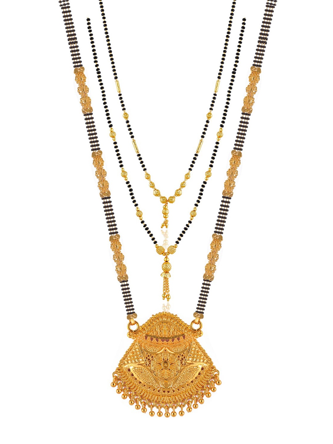 

Brandsoon Set Of 3 Gold-Plated Black & White Beaded Mangalsutra
