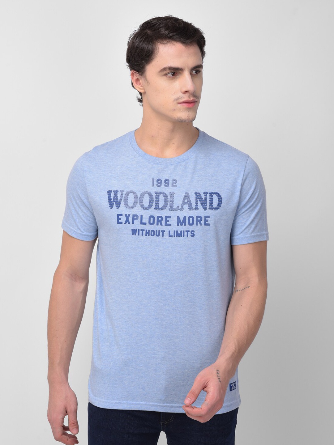

Woodland Men Blue Typography Printed T-shirt