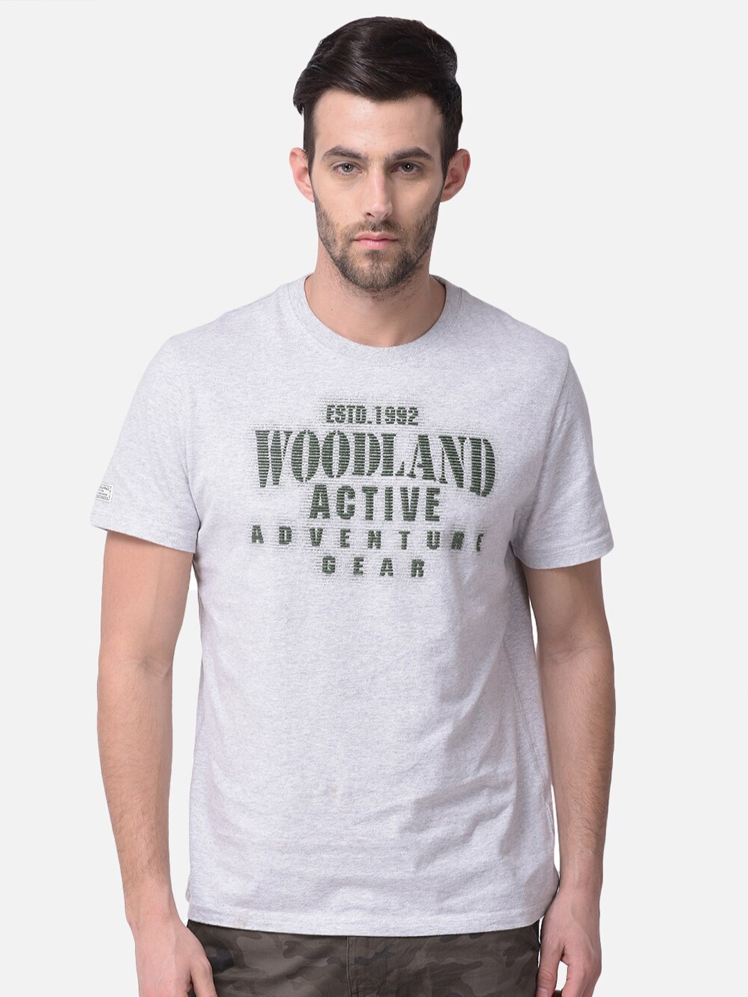 

Woodland Men Grey Typography Printed T-shirt