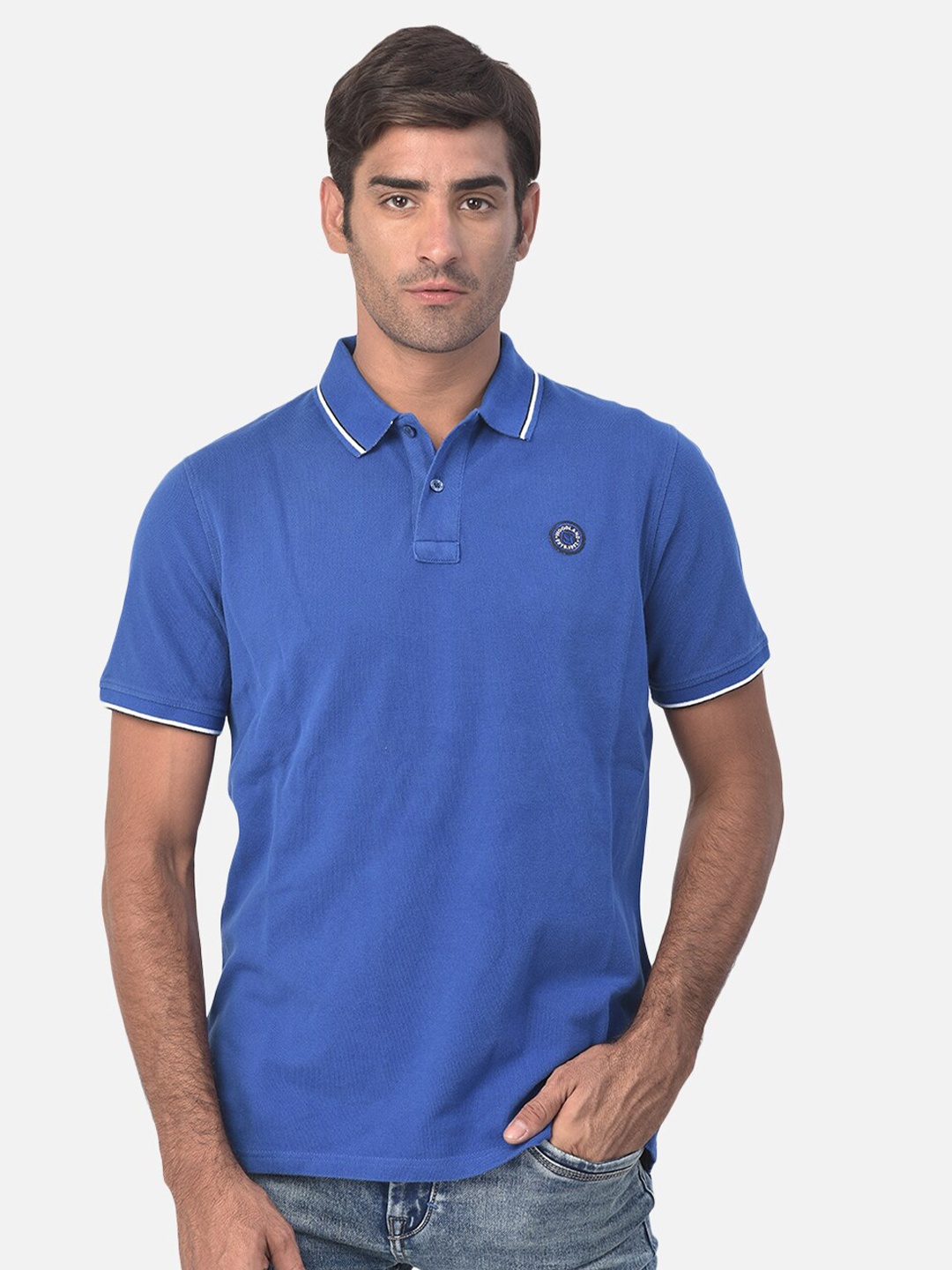

Woodland Men Blue Polo Collar T-shirt