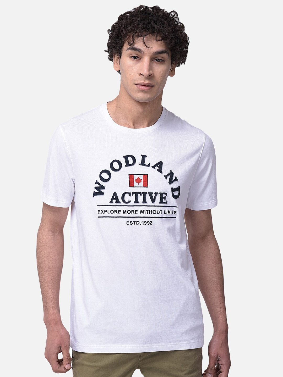 

Woodland Men Cotton White & Black Typography Printed T-shirt