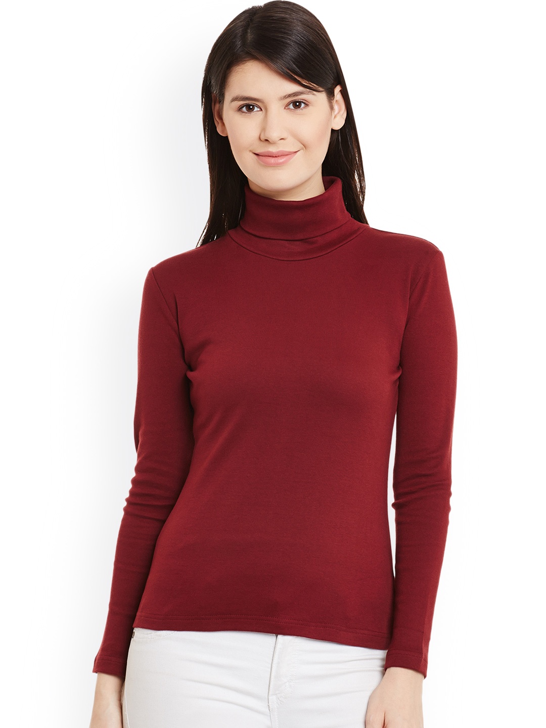 

Hypernation Women Maroon Solid High T-shirt