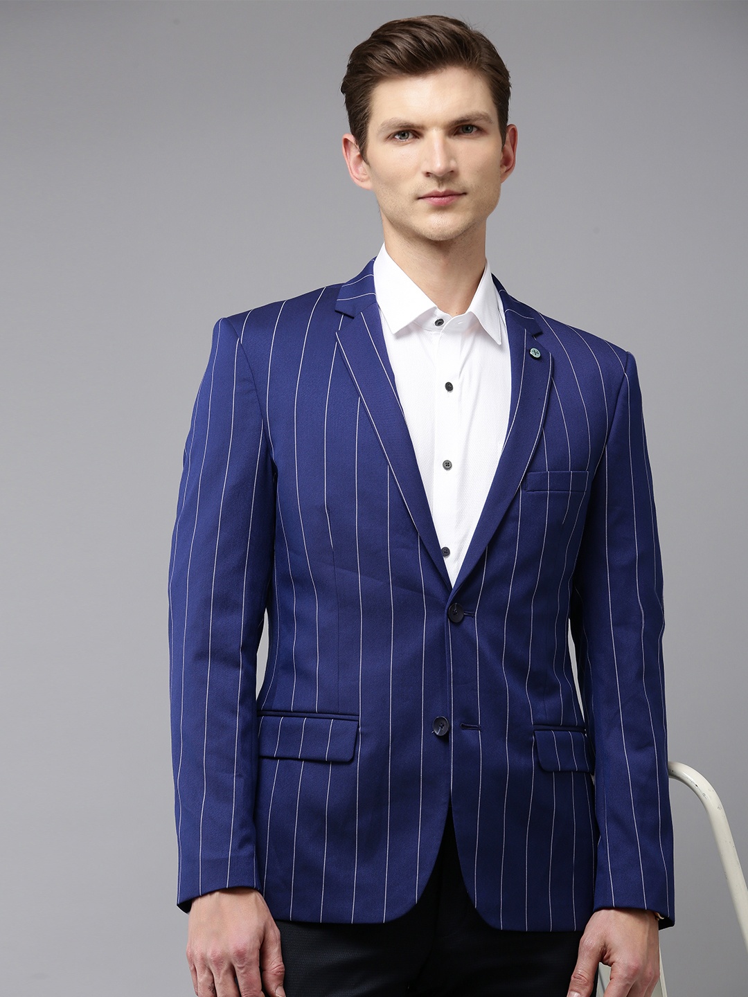 

Arrow Striped Slim-Fit Single Breasted Formal Blazer, Blue
