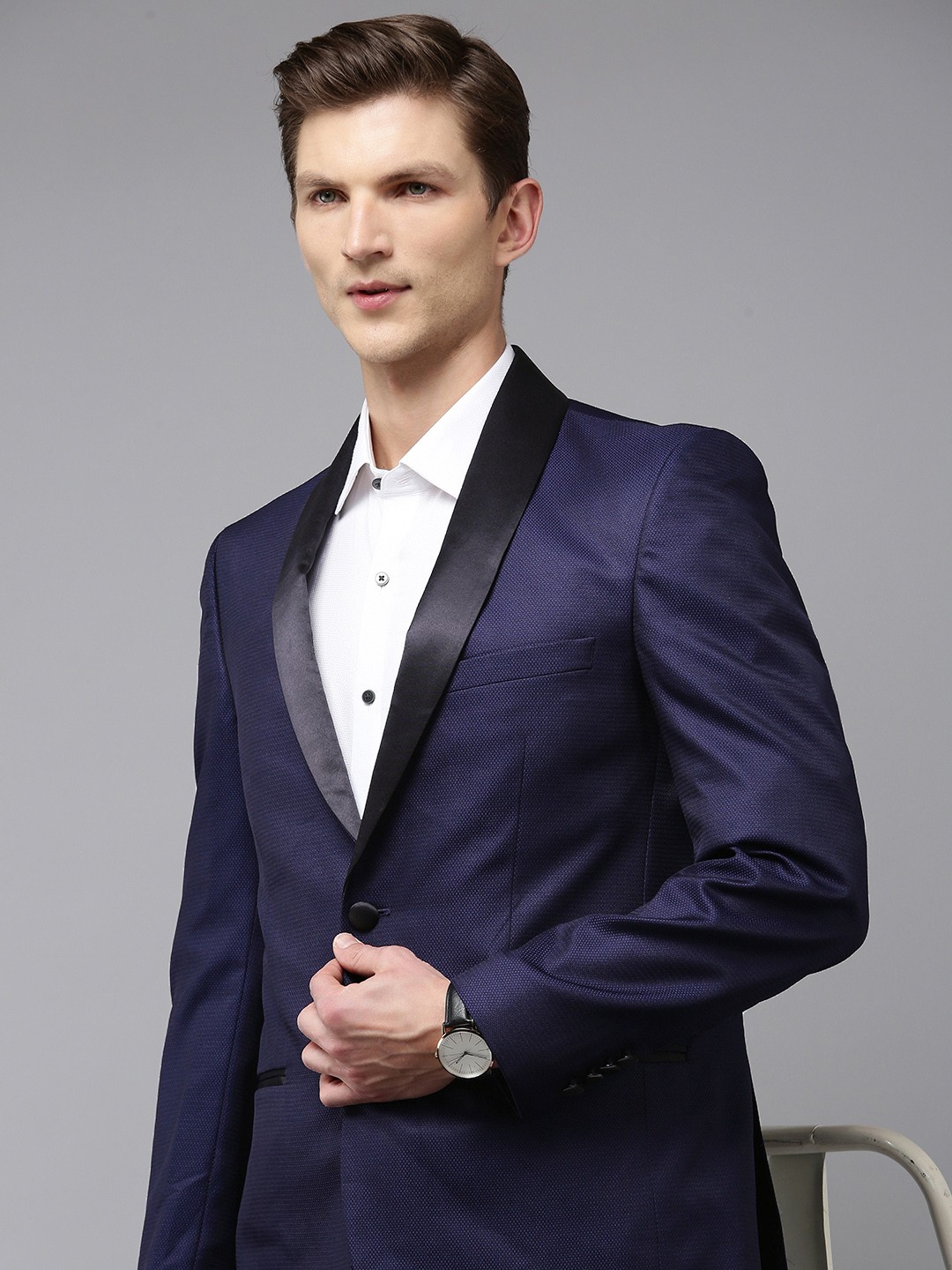 

Arrow Self Design Tailored-Fit Single Breasted Formal Blazer, Blue
