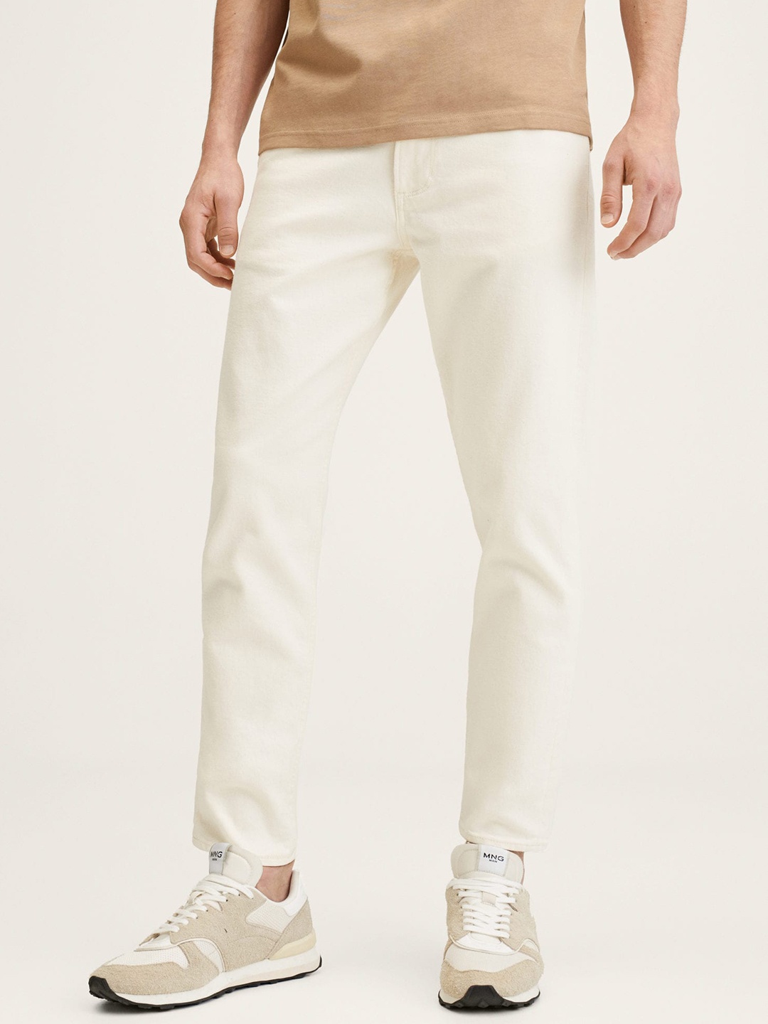 

MANGO MAN Cream-Coloured Ben Tapered Fit Stretchable Jeans