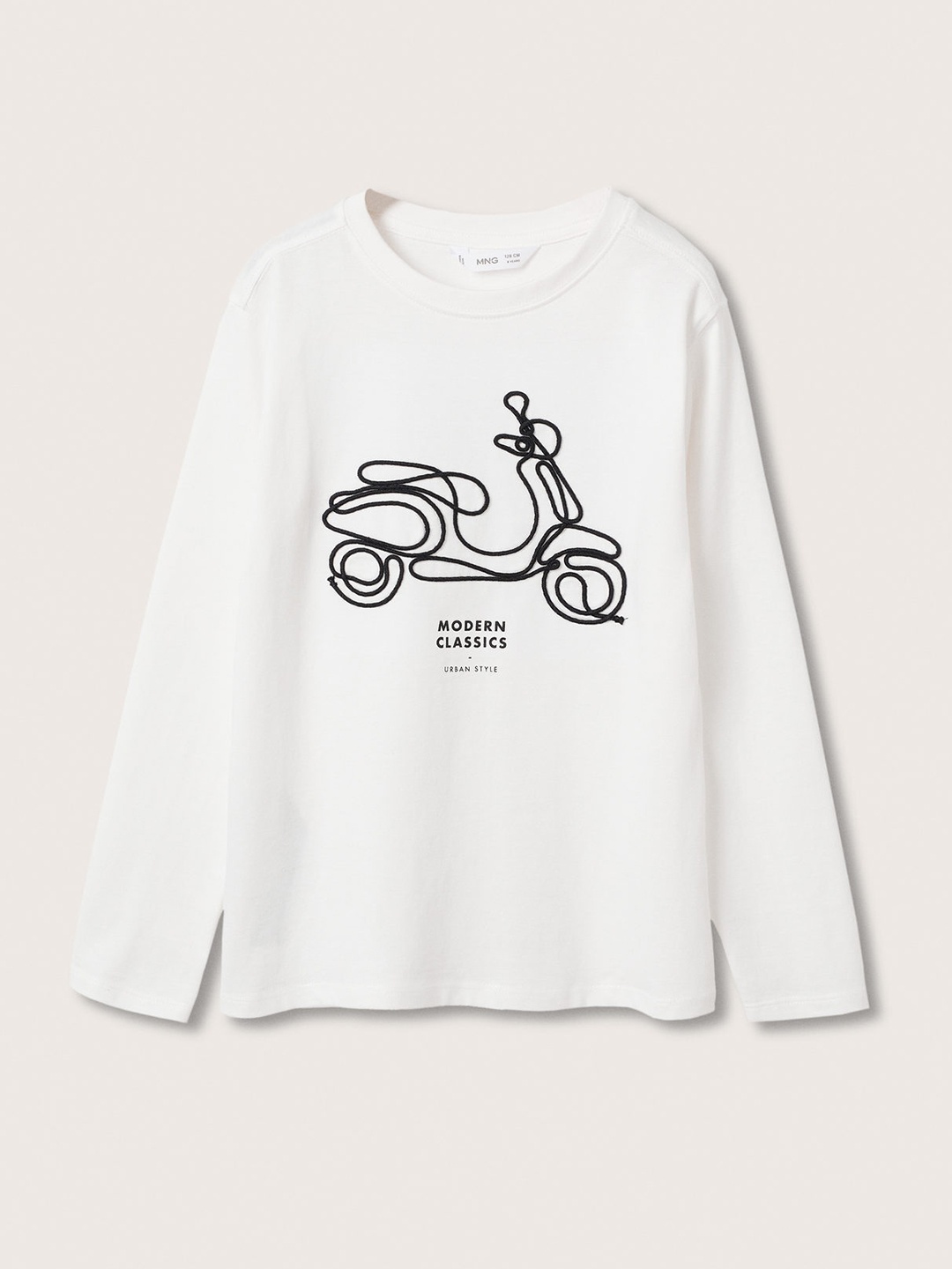 

Mango Kids Boys White & Black Vespa Scooter Embroidered Pure Cotton T-shirt