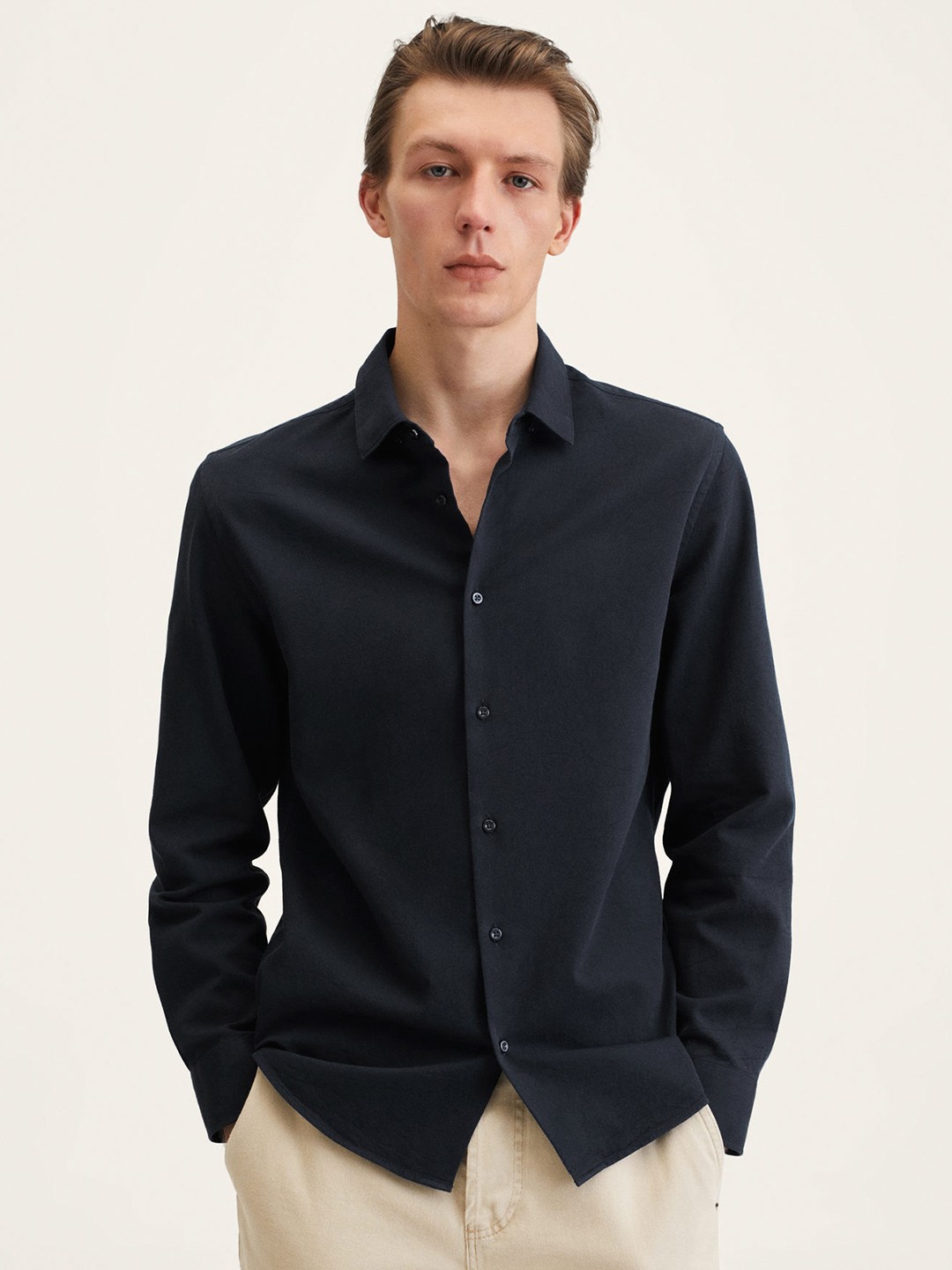 

MANGO MAN Navy Blue Pure Cotton Casual Shirt