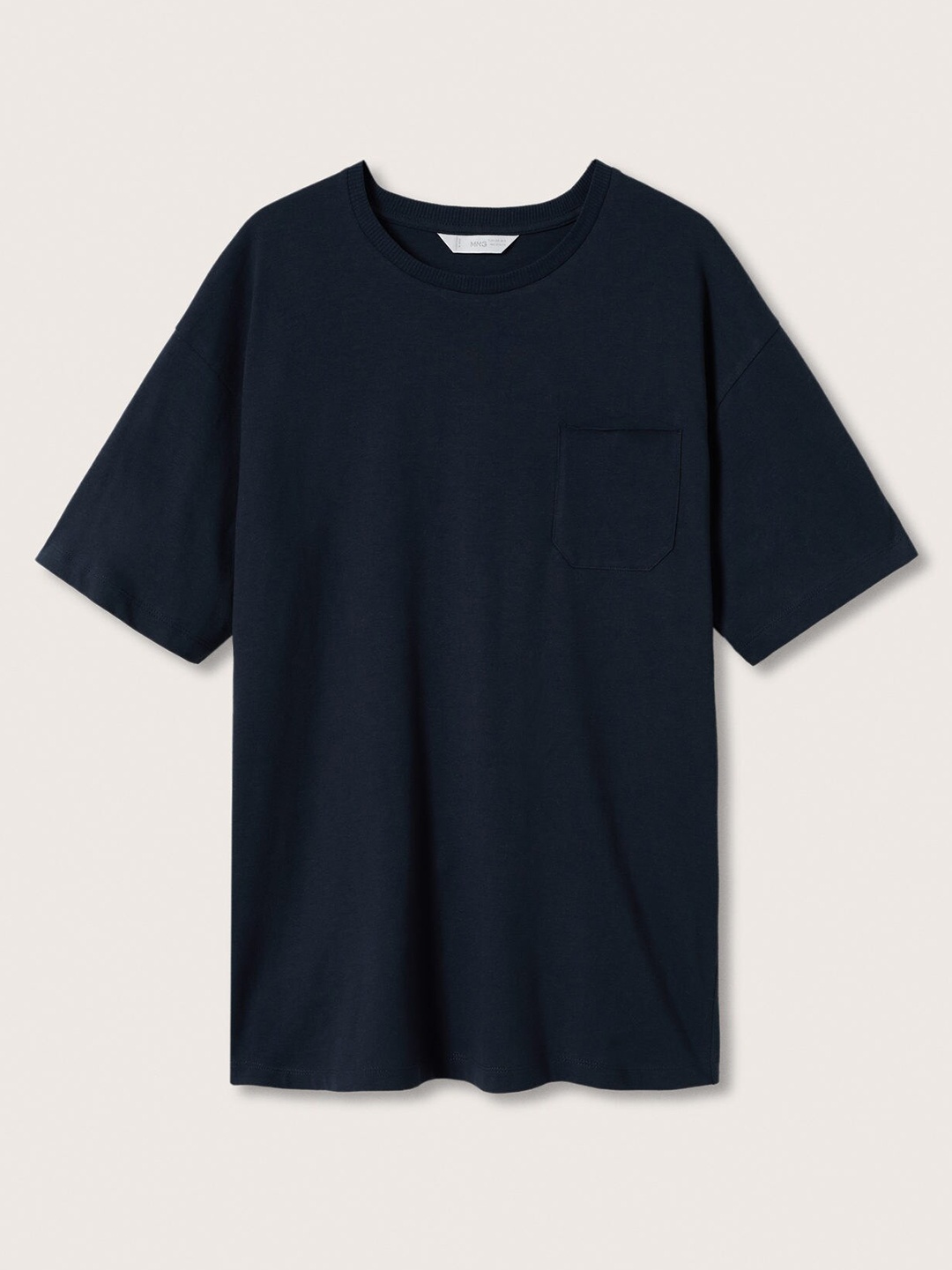 

Mango Kids Boys Navy Blue Drop-Shoulder Sleeves Pure Cotton T-shirt