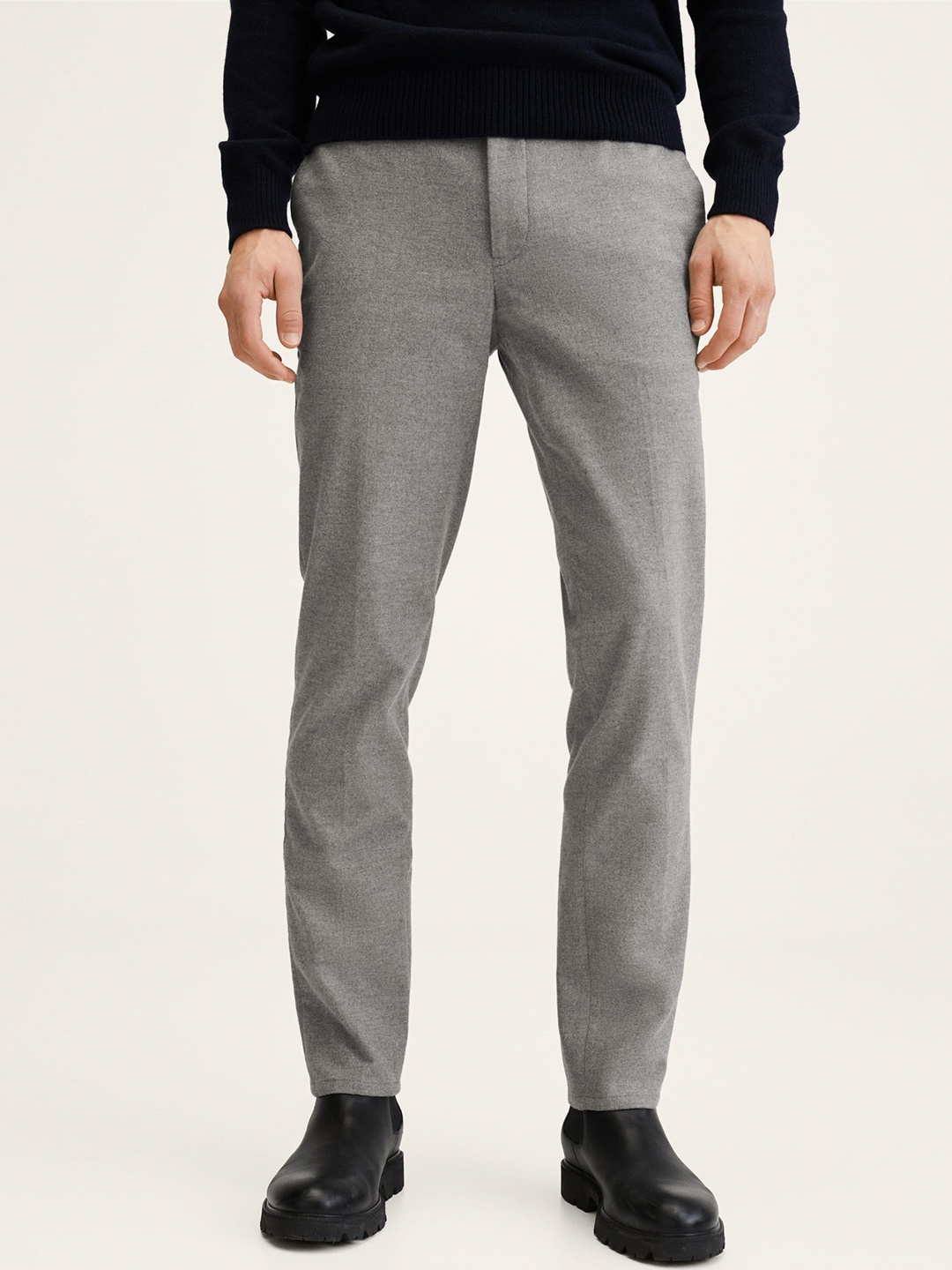 

MANGO MAN Men Grey Slim Fit Chinos Trousers