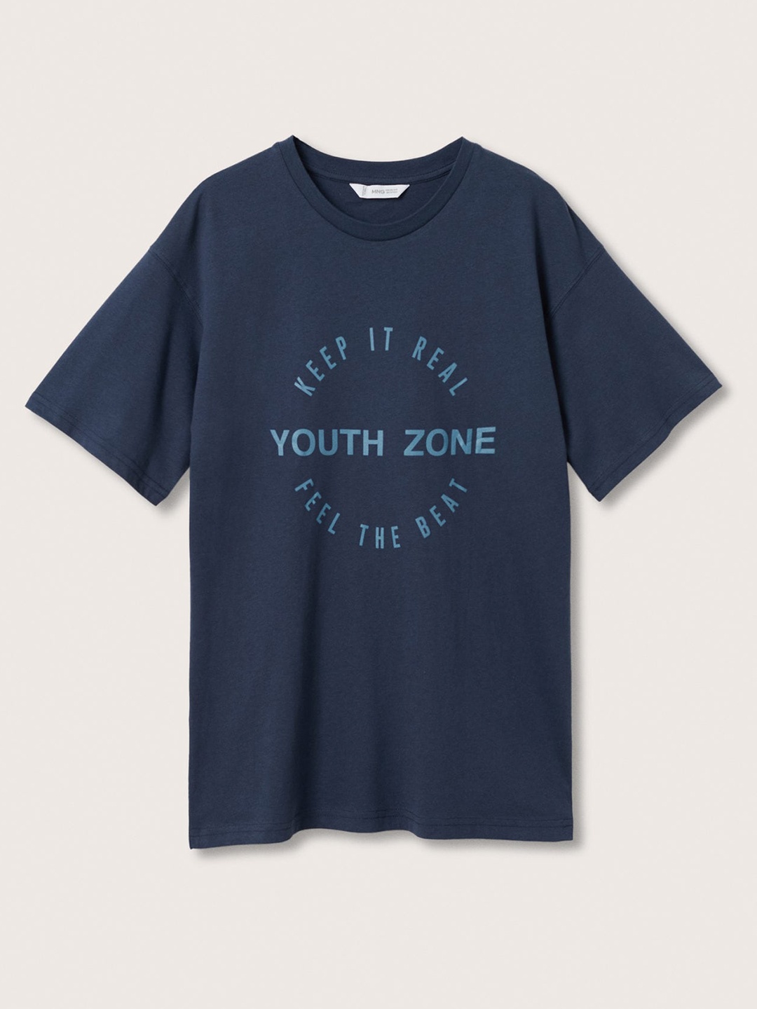 

Mango Kids Boys Navy Blue Typography Printed Drop-Shoulder Sleeves Cotton T-shirt