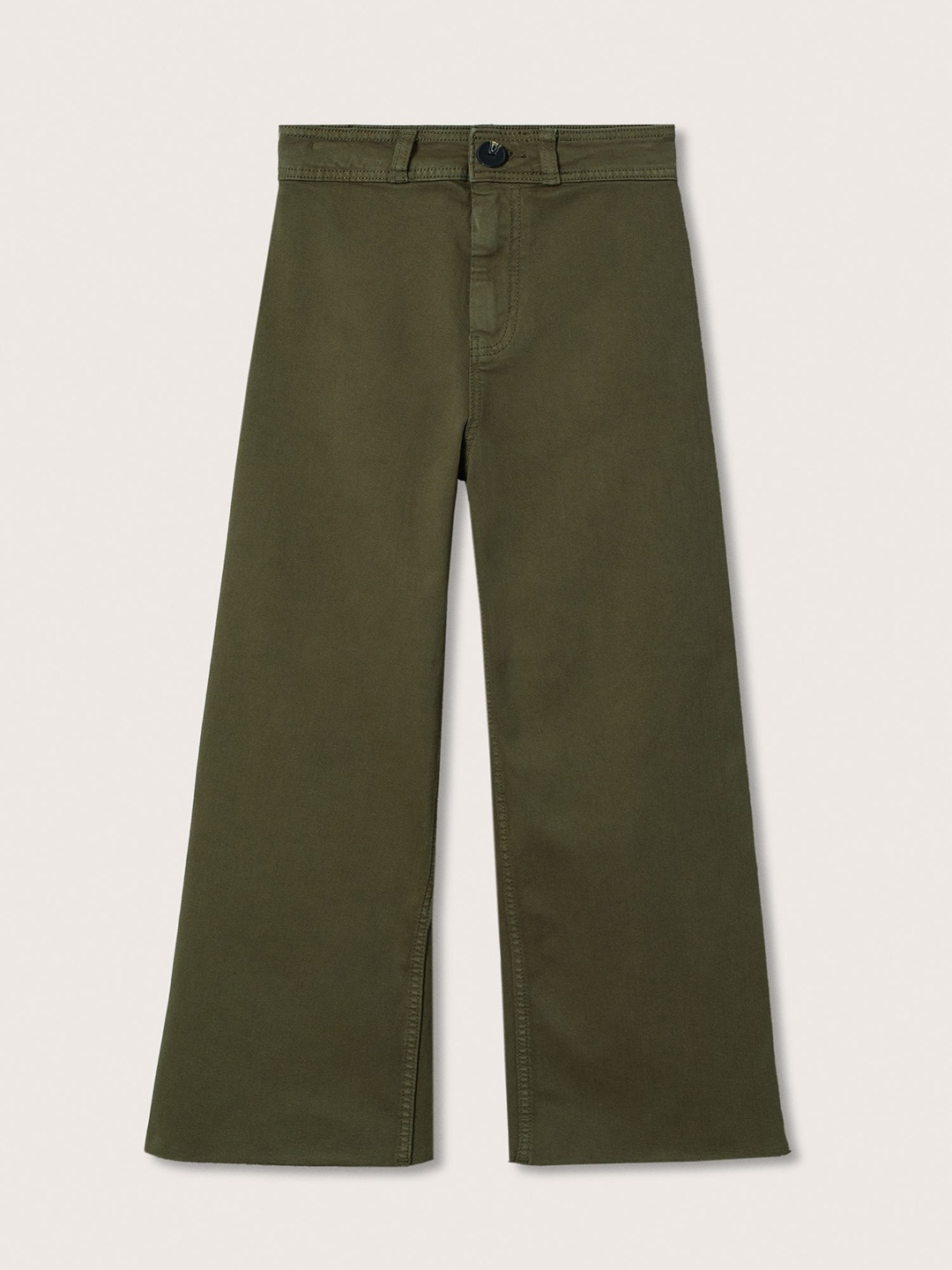

Mango Kids Girls Olive Green Solid Stretchable Frayed Hem Jeans