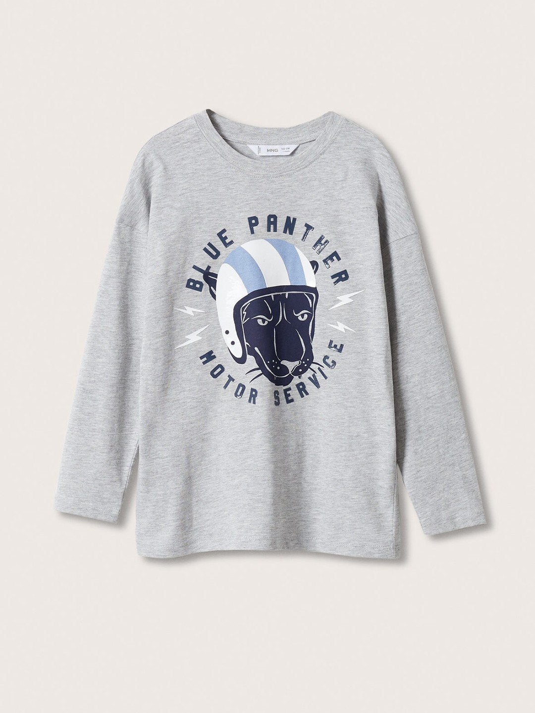 

Mango Kids Boys Grey Melange & Navy Blue Graphic Printed T-shirt