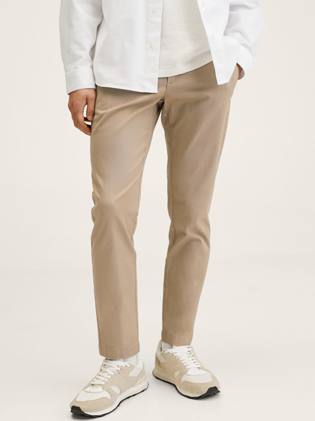 

MANGO MAN Beige Tapered Fit Trousers