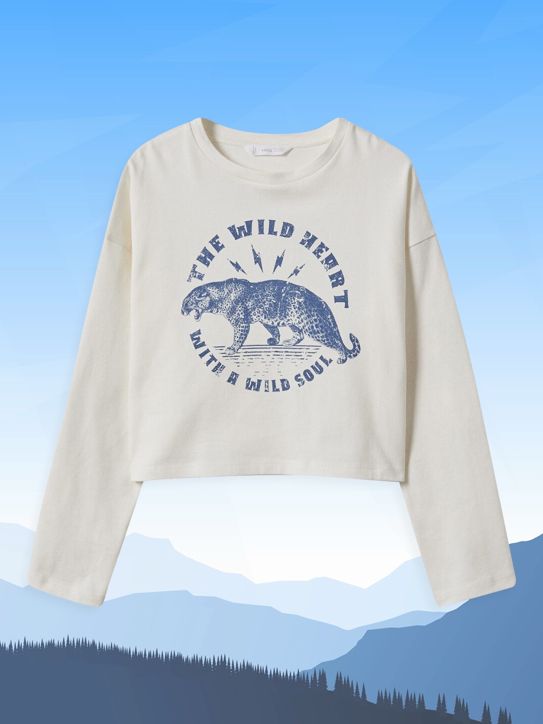 

Mango Kids Girls White & Blue Pure Cotton Graphic Print T-shirt