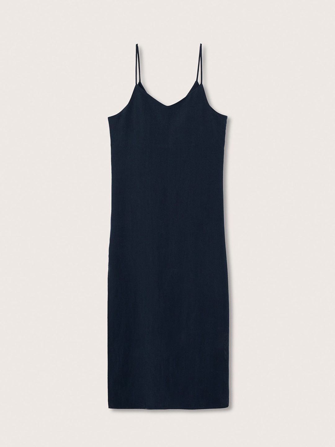 

Mango Kids Girls Navy Blue Solid Midi A-Line Slip Dress with Side Slit